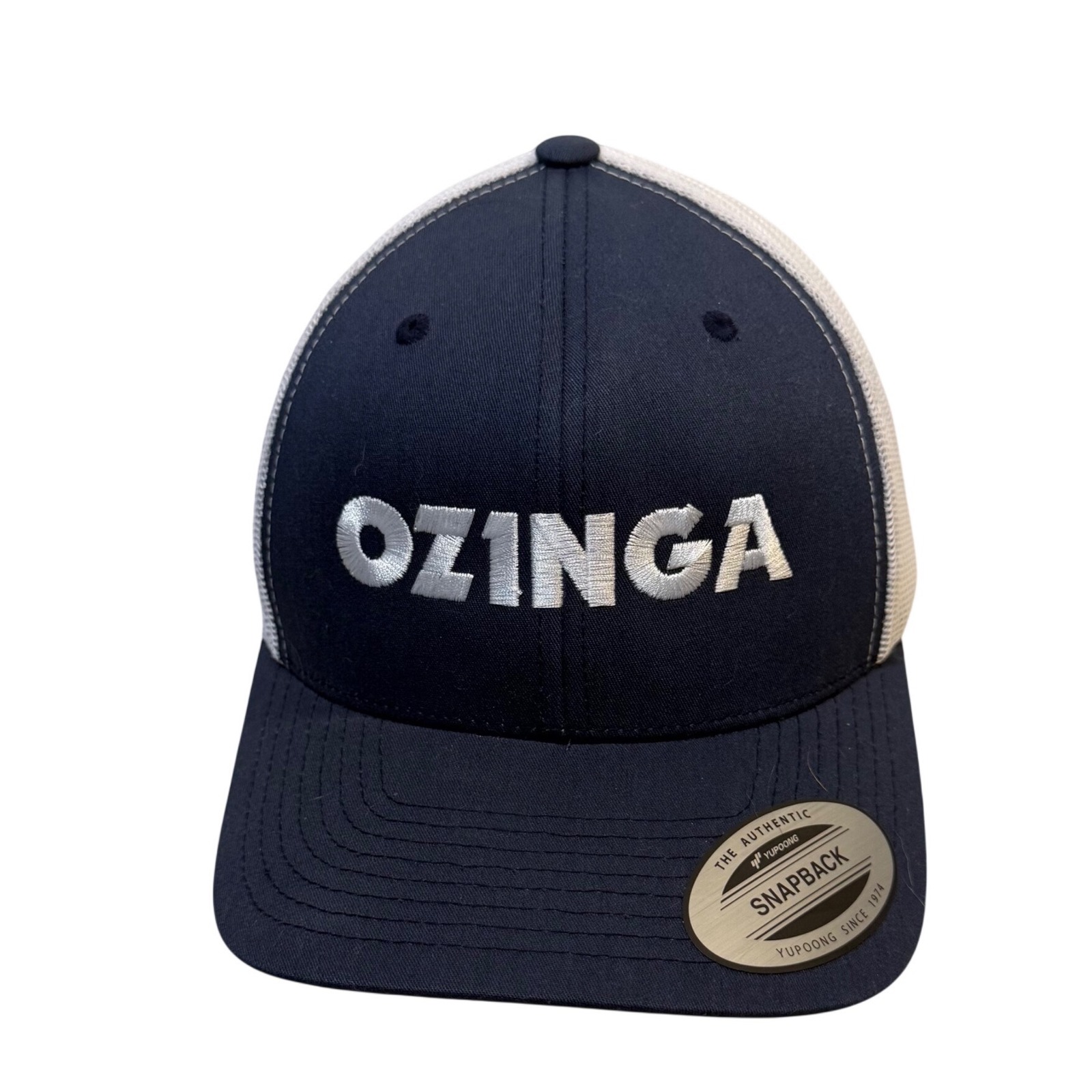 Ozinga Mens Navy White Trucker Hat Snapback Yupoong Classics Adjustable